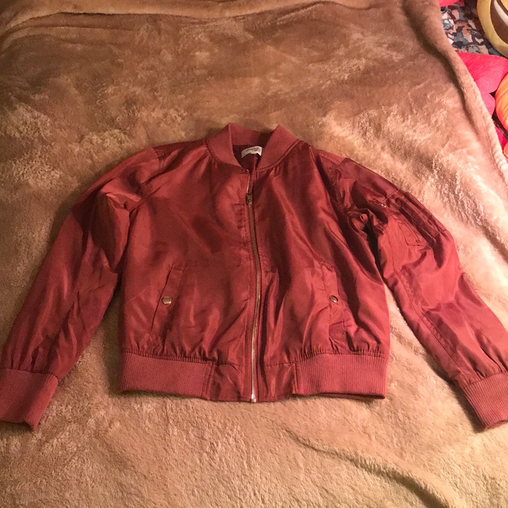 Maroon/gold zipper charolette russe bomber jacket